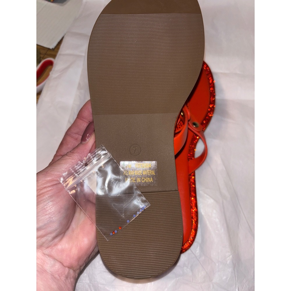 Caprice Embellished Thong Sandals Size 7 Orange Rhinestone New - Picture 2 of 3